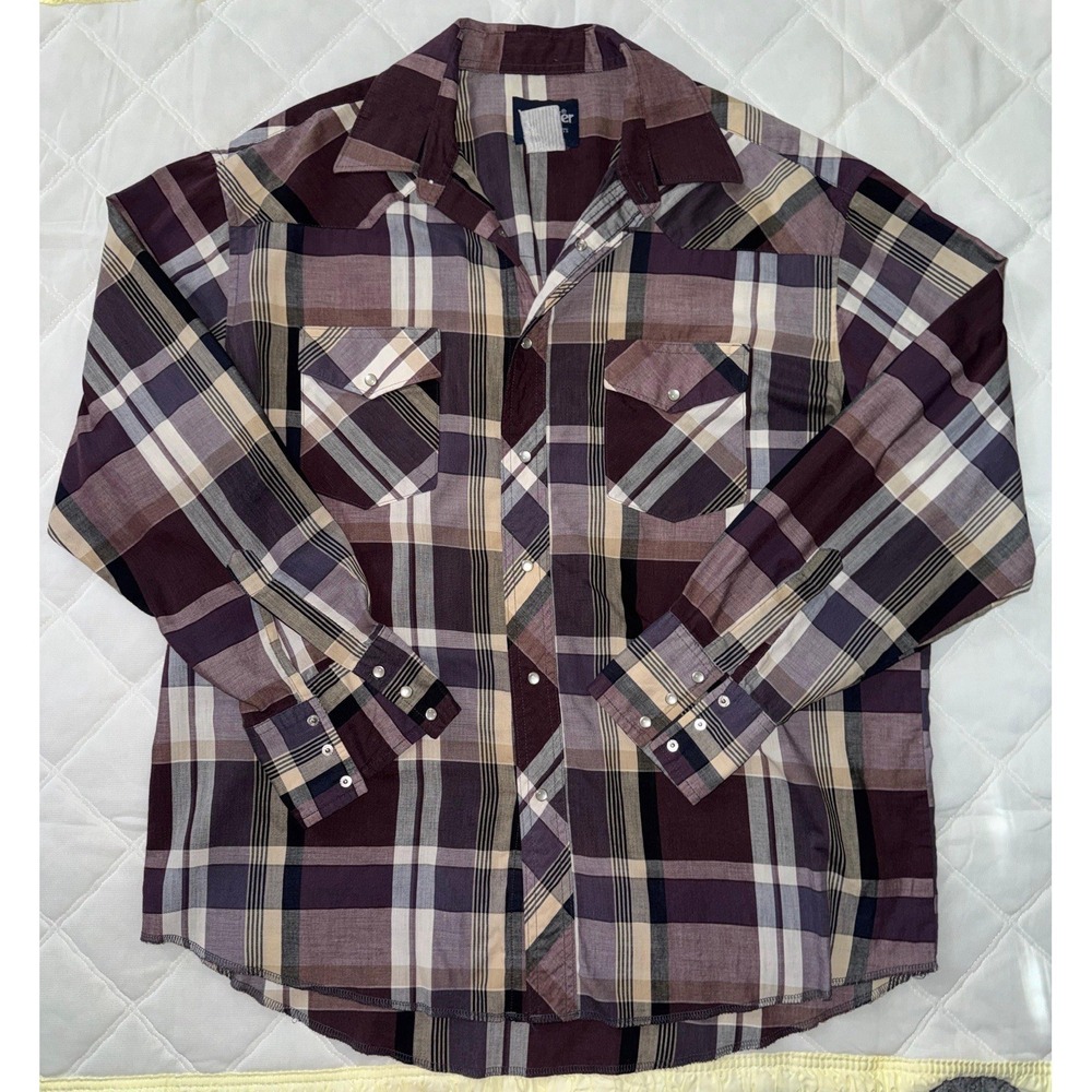 Wrangler Western Shirts Pearl Snap Long Sleeve Plaid Pattern Size‎ XL
